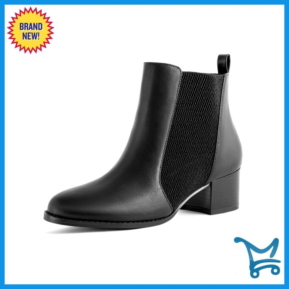 Chunky Heel Ankle Boots Slip On Elastic Gore Chelsea Boots Comfortable